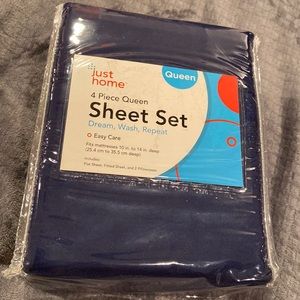 Just Home - Queen Navy 4pc  Sheet Set
